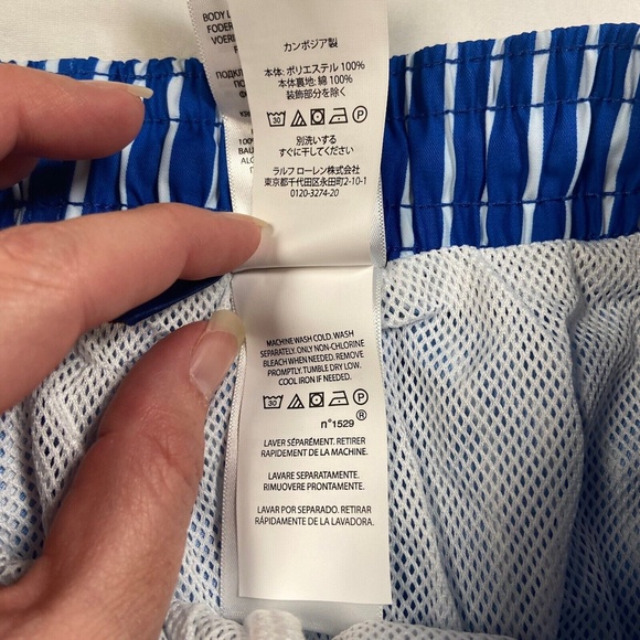 Polo Ralph Lauren Men's Swim Shorts Striped Blue White Lined Pockets NWT Size L - Picture 5 of 5